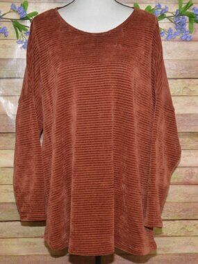CHENAULT Ribbed Knit Chenille Sweater Brown Rust Women's Size 3X Fall Cozy